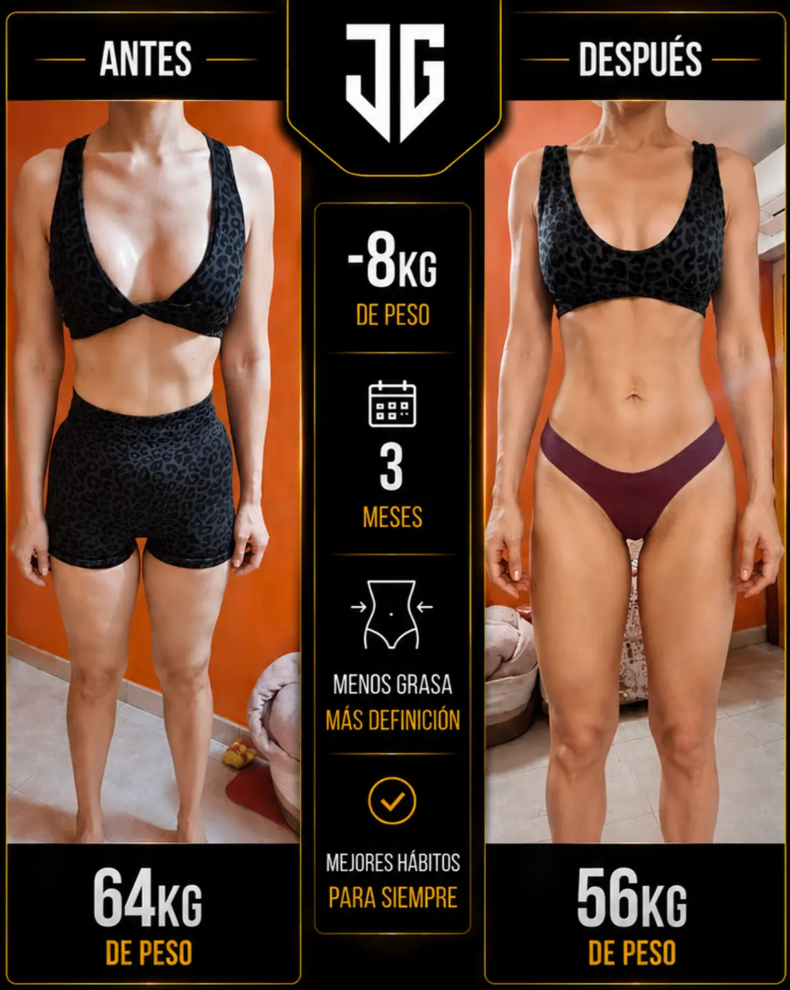 Cliente de JG Coaching antes y después de tres meses de entrenamiento y plan nutricional
